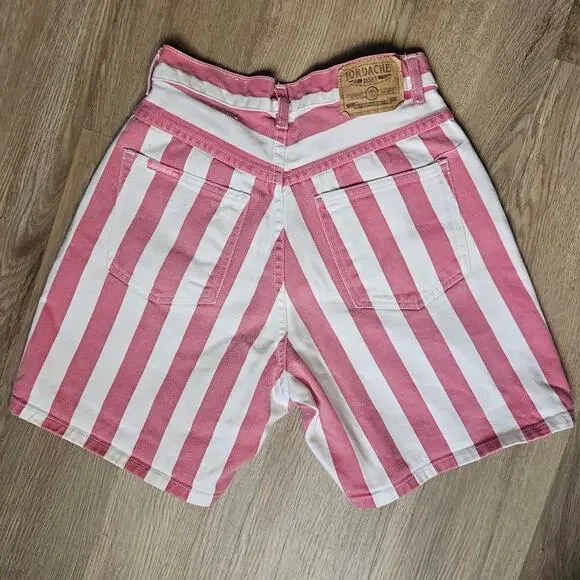 Vintage High Waist pink white stripe Jordache denim jean shorts jorts - Picture 2 of 4